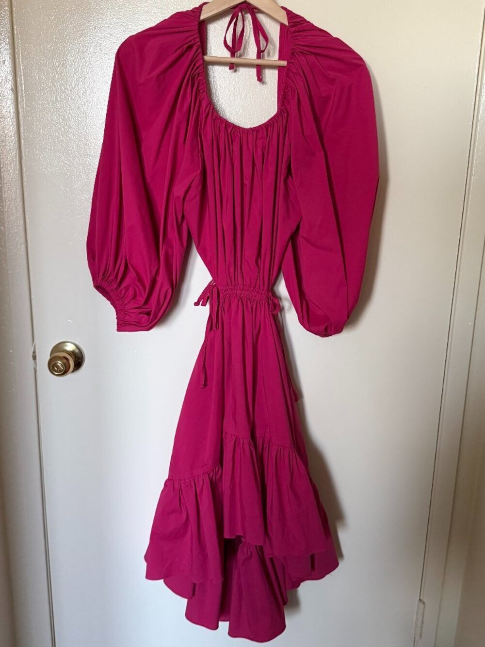 Charina Sarte Hot Pink Open Back Poplin Balloon Sleeve Mini Dress S​